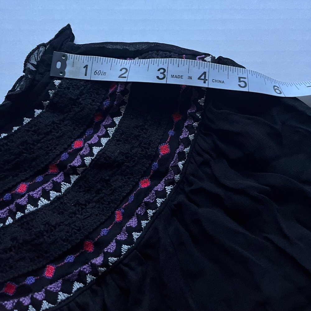 Akemi + Kin Louise Black Floral Embroidery Sheer Long Sleeve Boho Peasant Top - Picture 14 of 16